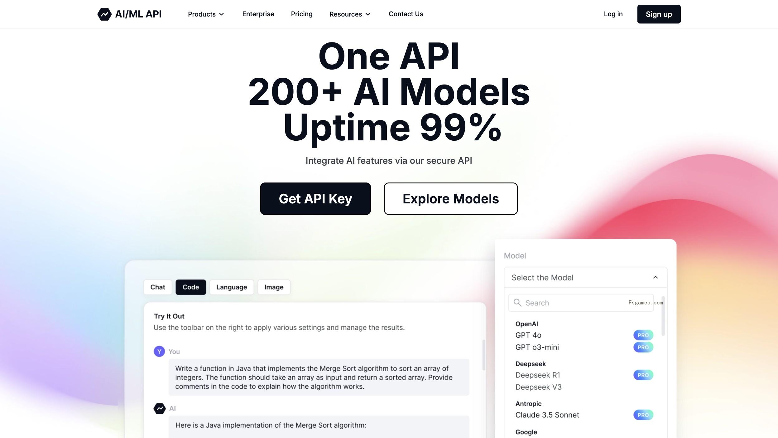 AI/ML API:200+ AI模型统一接口访问API平台-福神网-专注分享最实用的软件、工具、资讯